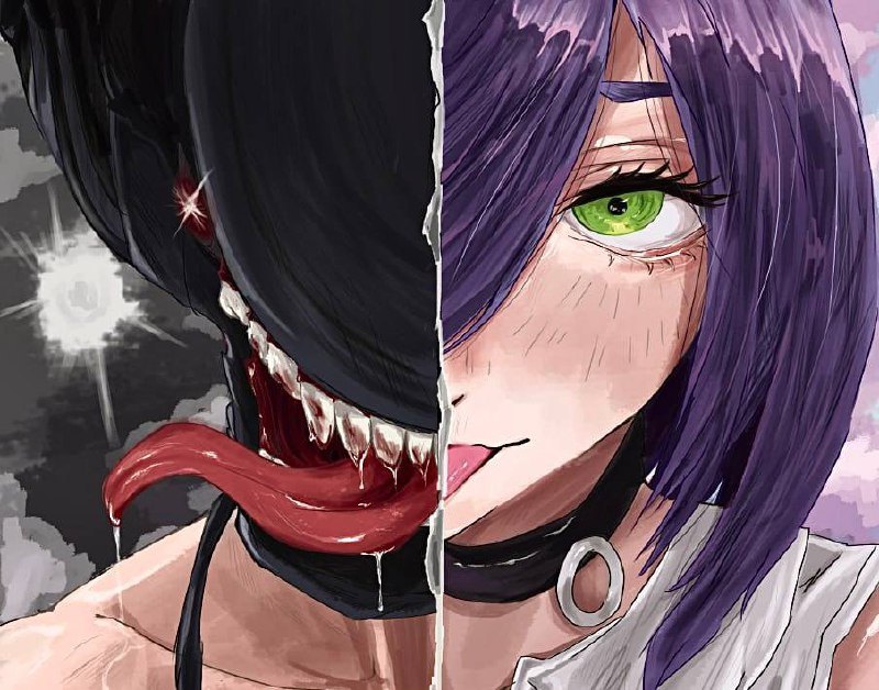 Сплит-арт Резе из Chainsaw Man — половина человека, половина демона